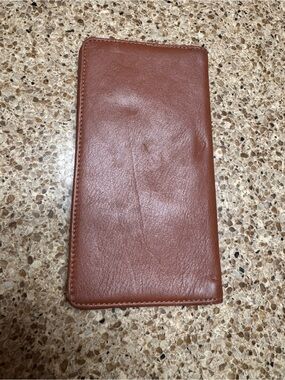 Brown Leather Travel Wallet with Dog Accent